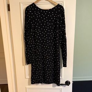 Long Tall Sally Black and White Polka Dot Long Sleeve Dress